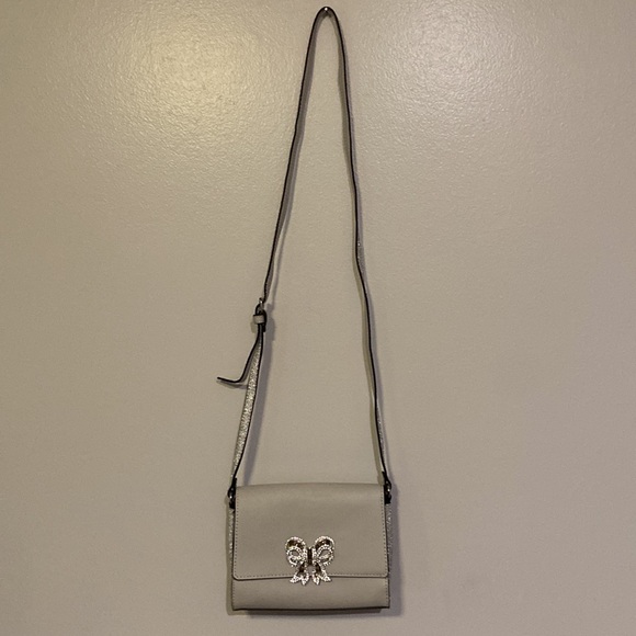 ALDO Formal Bag Gray Silver front flap embellished crystal-encrusted bow. - Picture 3 of 14